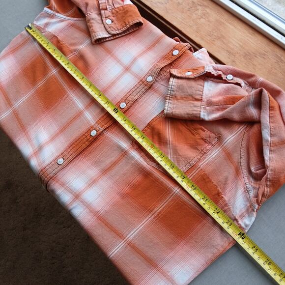 Ava & Viv Plaid Button Up Blouse 2X upcycle repaired orange long sleeve rayon - Picture 9 of 16